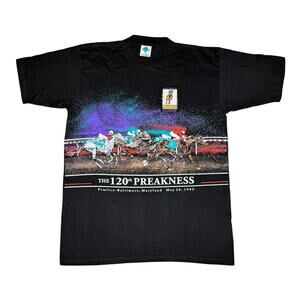Vintage 90s 120th Preakness Horse Racing Maryland AOP T-Shirt